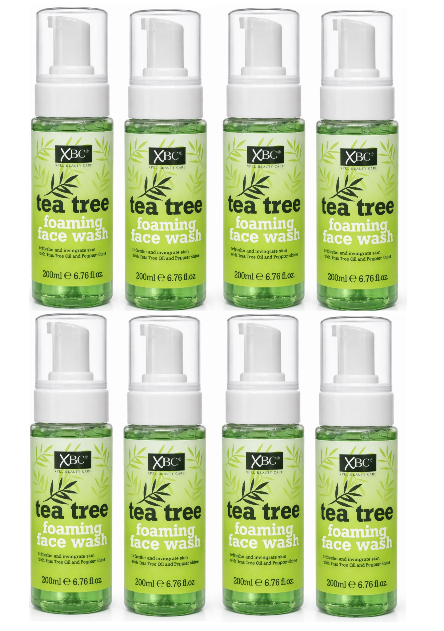 Xpel XBC Tea Tree Foaming Face Wash Peppermint Clean Refreshes Skin - 200ml X 8