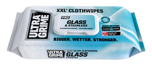 UltraGrime PRO Glass & Stainless Shiny Surface Strong Cleaning Cloths - 50 Wipes