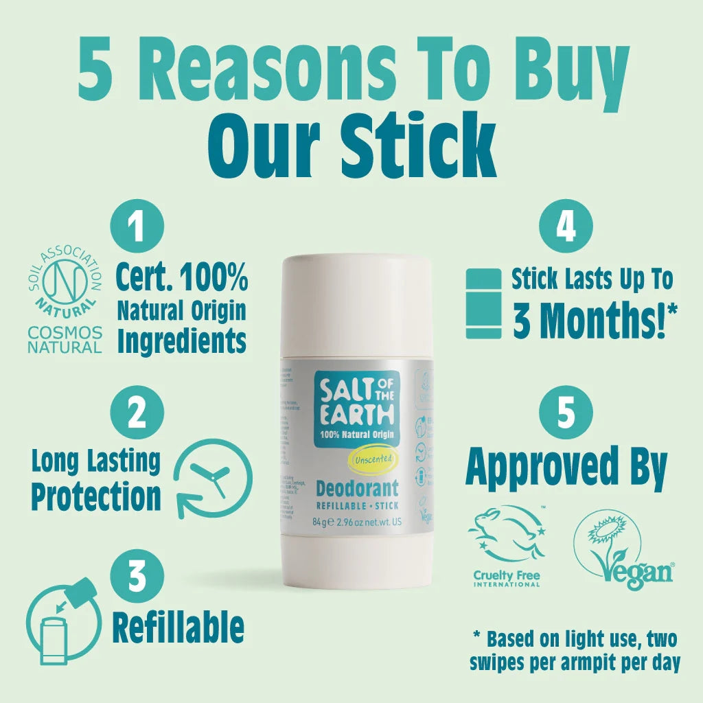 Salt of the Earth Natural Deodorant Unscented Refillable Stick - 84g