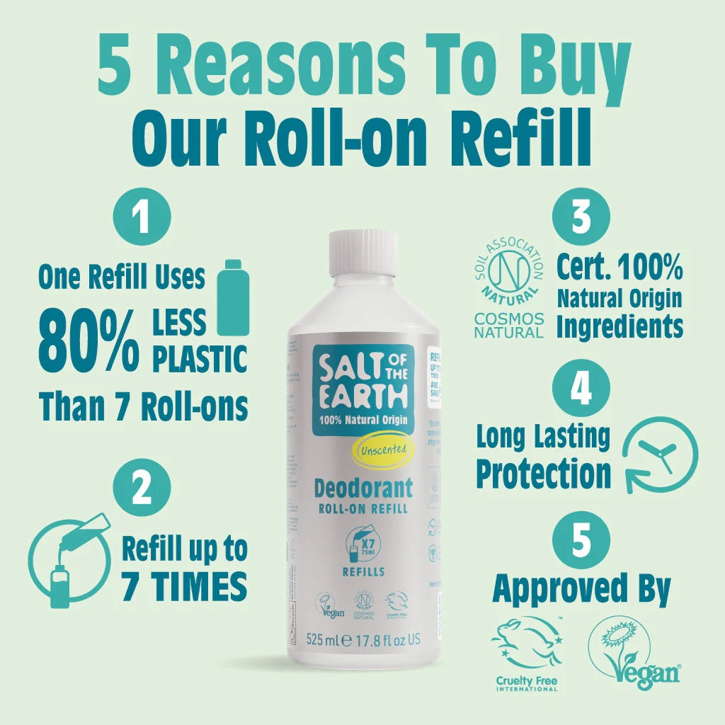 Salt of the Earth Natural Deodorant Unscented Roll-On Refill Vegan - 525ML