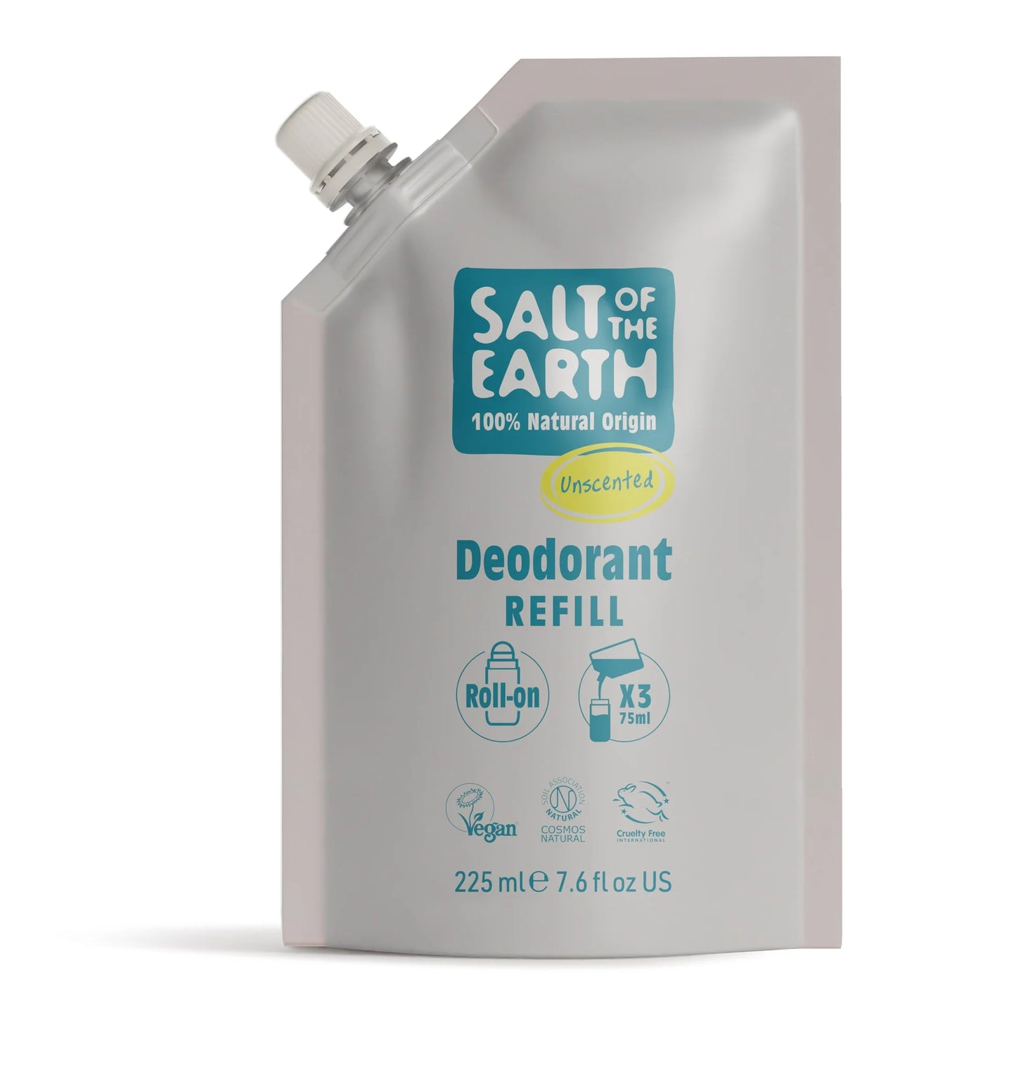 Salt Of The Earth Natural Deodorant Unscented RollOn Refill Pouch 3X Uses- 225ML