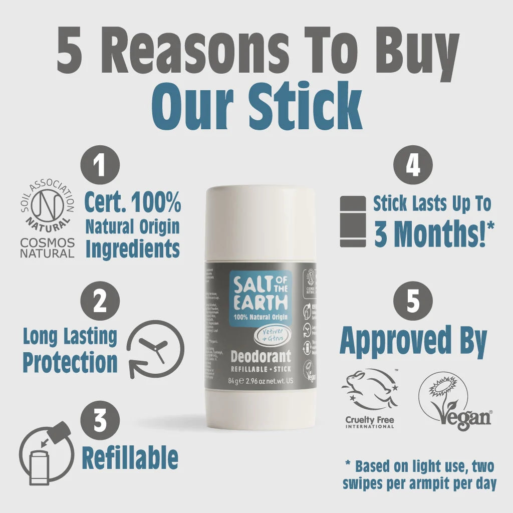 Salt Of The Earth Vetiver & Citrus Natural Deodorant Refillable Stick - 84g