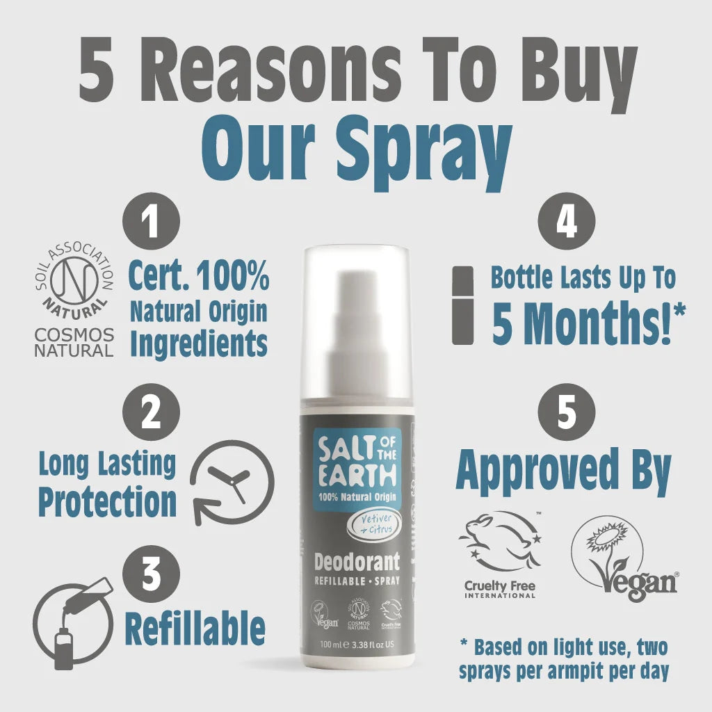 Salt Of The Earth Vetiver & Citrus Natural Deodorant Refillable Spray - 100ML