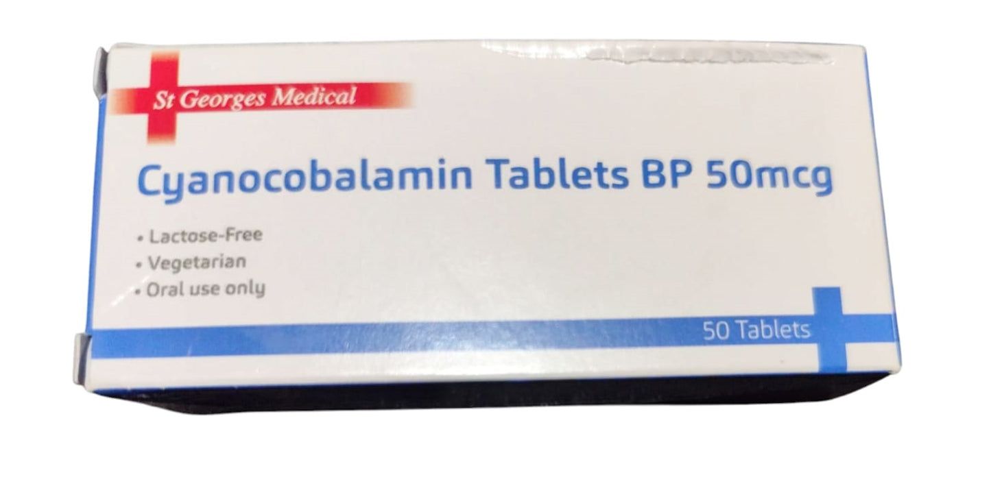 Cyanocobalamin Vitamin B12 BP 50mcg EXP Date : 7/2025 - 50 Tablets