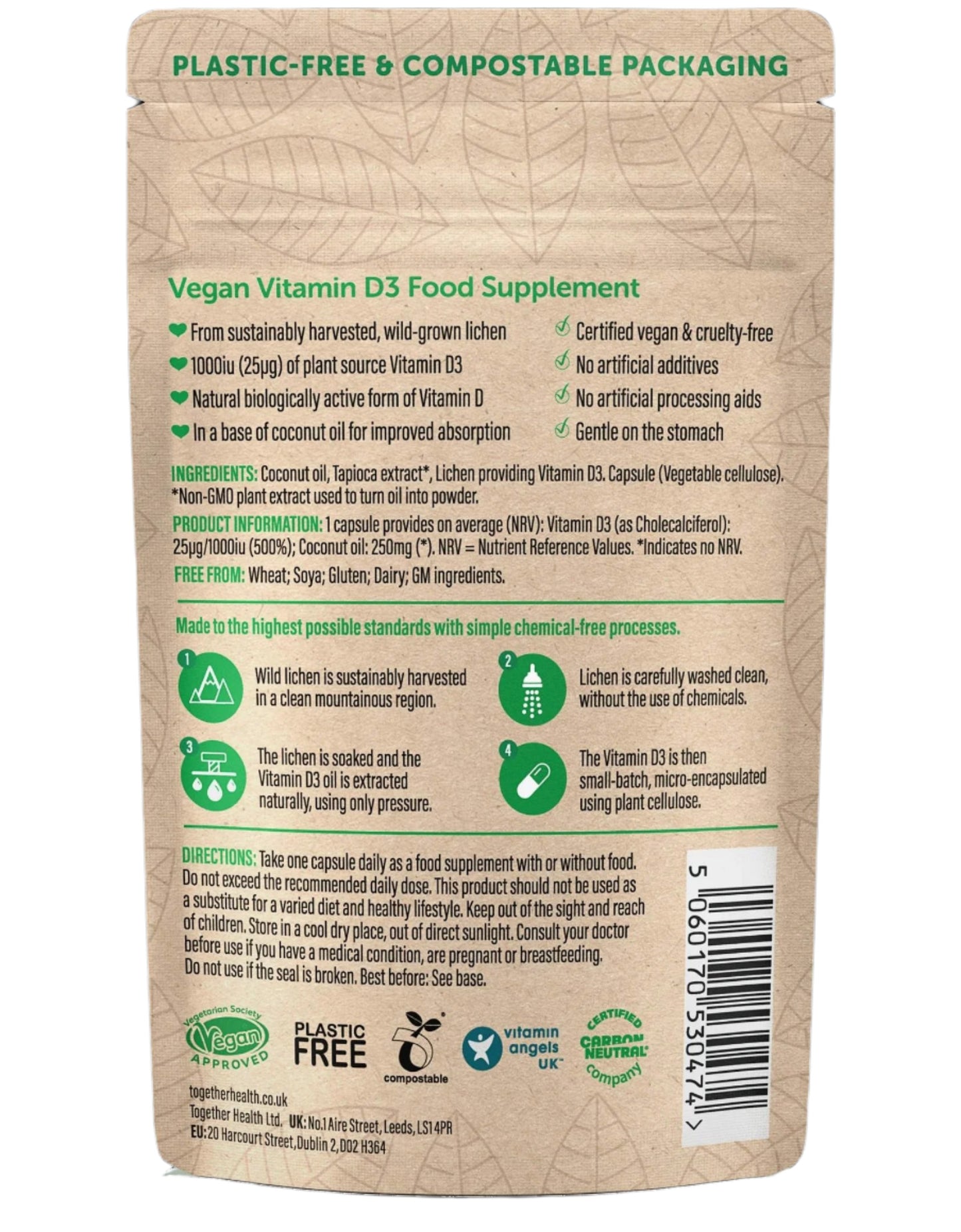 Together Health 1000iu Vitamin D3 Natural Plant Source Vegan - 30 Capsules